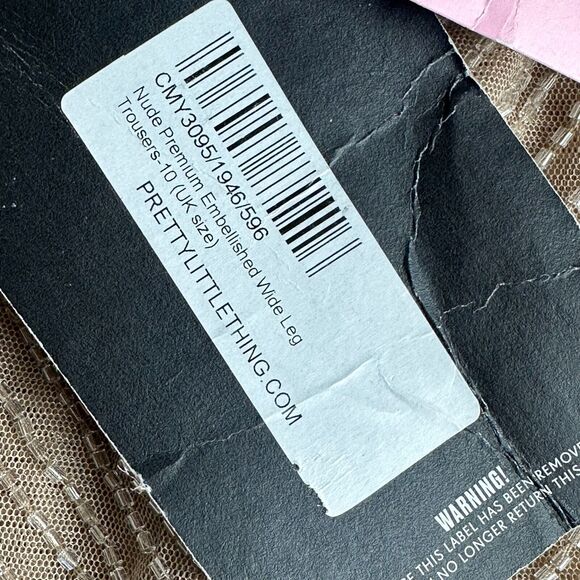 Pretty Little Thing Nude Bead Embellished Wide Leg Trouser Pants Size 6 - Picture 10 of 14